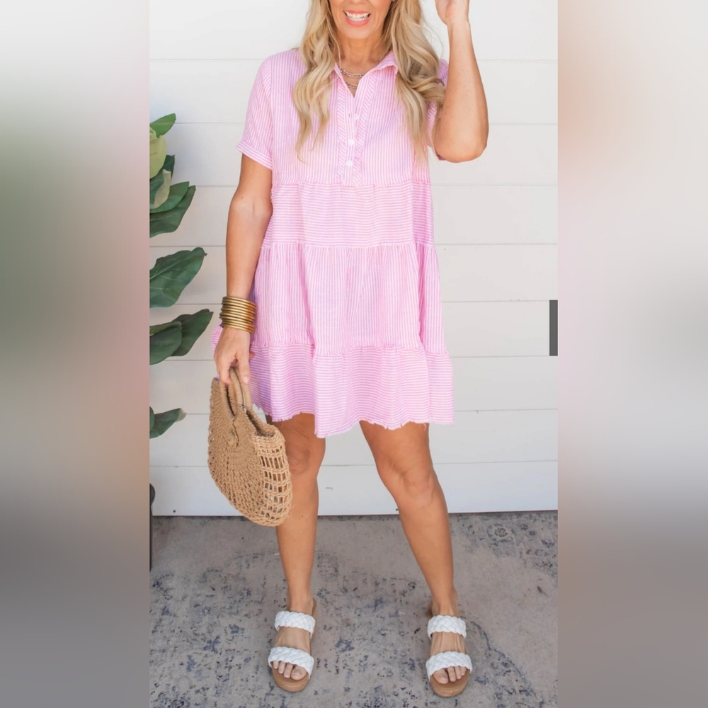 Umgee Pink Striped Tiered Dress - Picture 7 of 16